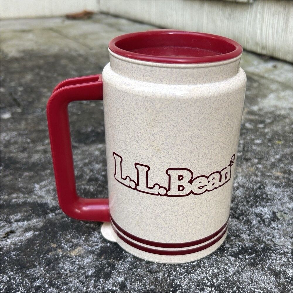Vintage 80s LL Bean Insulated Travel Coffee Mug Cup Thermo Stein Red White